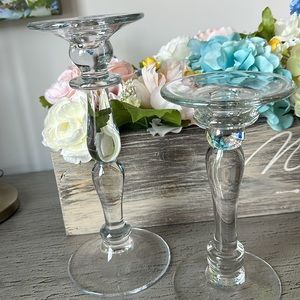 Two Glass Candlesticks from Pottery Barn - Heavy, Solid Glass, Like New